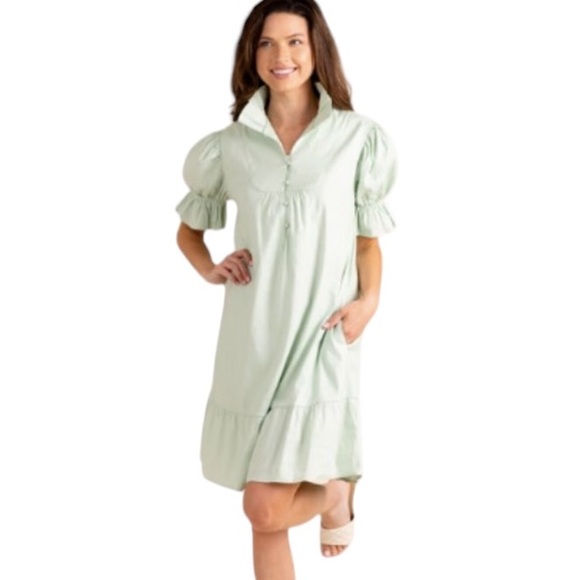 S’EDGE Erin Pastel Green Puff Sleeve Ruffle Mini Dress in Sea Glass - S - Picture 5 of 16